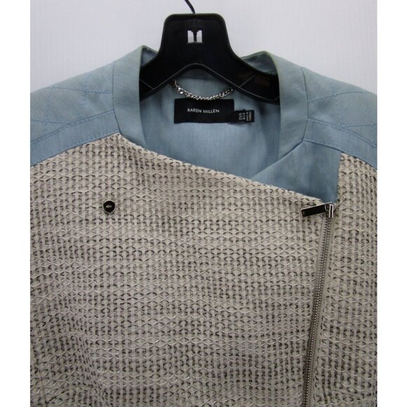 Karen Millen Jacket 10 White Motorcycle Biker Tweed Full Zip Crop * - Picture 2 of 14